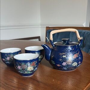Vintage Japanese cobalt blue tea set